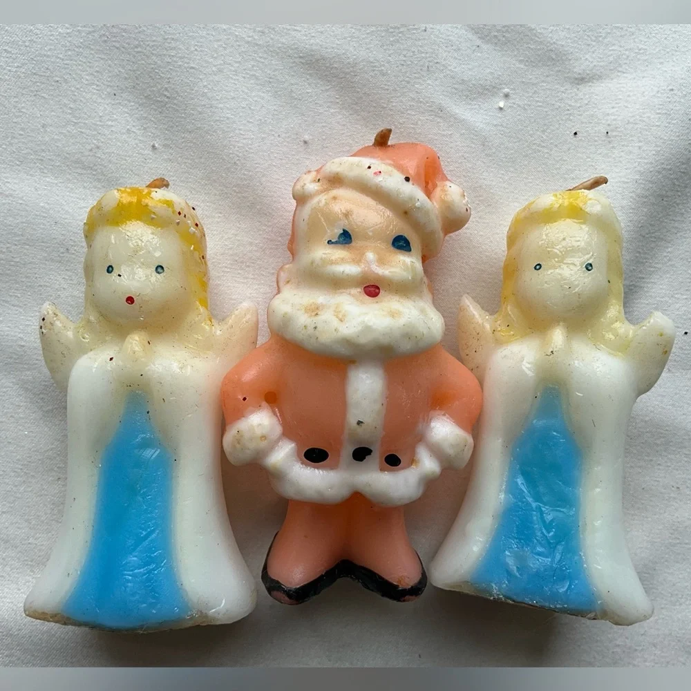 Vintage Lot of 3 Gurley Christmas Candles Angels and Santa